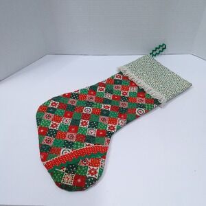Vintage Handmade Quilted Christmas Stocking, Lace, Ric Rac, Shabby chic